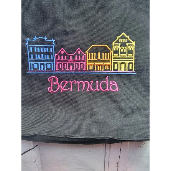 Embroidered Bermuda Black Tote Bag 14x14x4.5 Inches - Picture 2 of 8